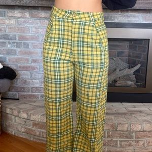 Free people plaid flair high rise pants/trousers size 4. Yellow/green